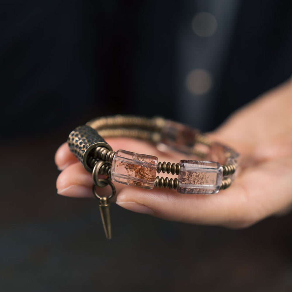 Earth Pulse Phantom Quartz Brass Bracelet