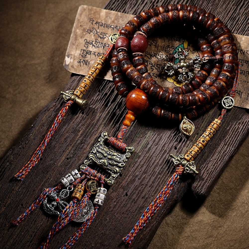 Sacred Protector Silver and Brass Mala 108 Mala Beads
