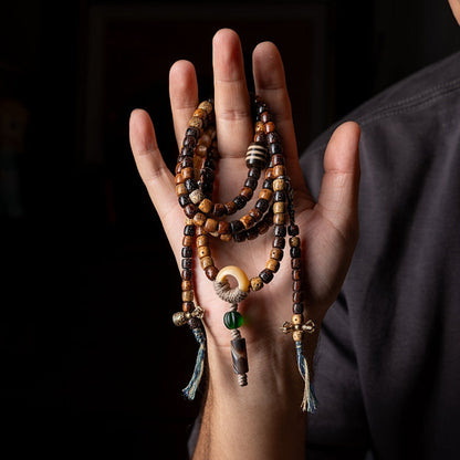 Sacred Harmony 108 Mala Beads Bodhi Shell Agate Glass