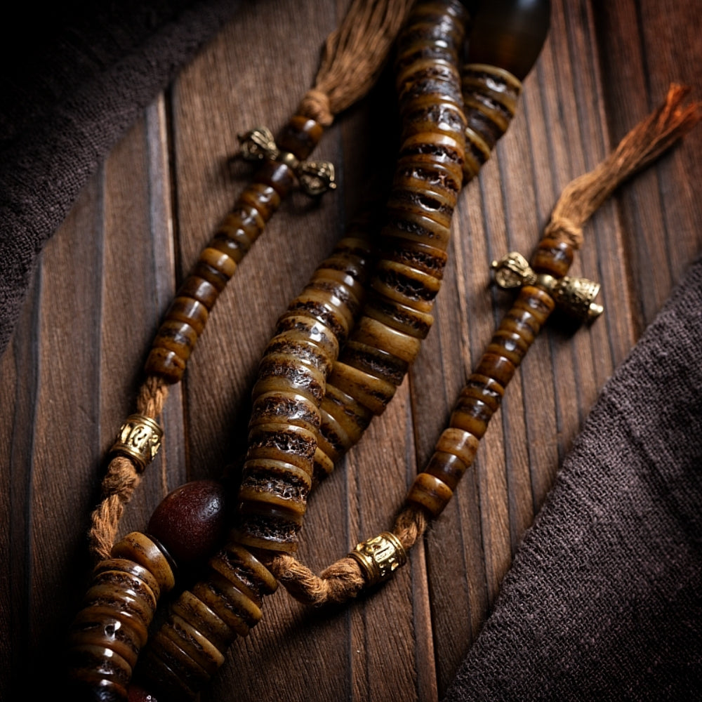 Guardian Spirit 108 Mala Beads Yak Bone Agate and Brass