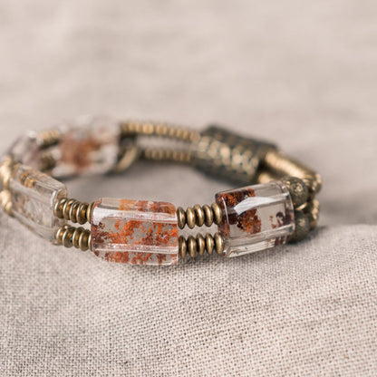Earth Pulse Phantom Quartz Brass Bracelet