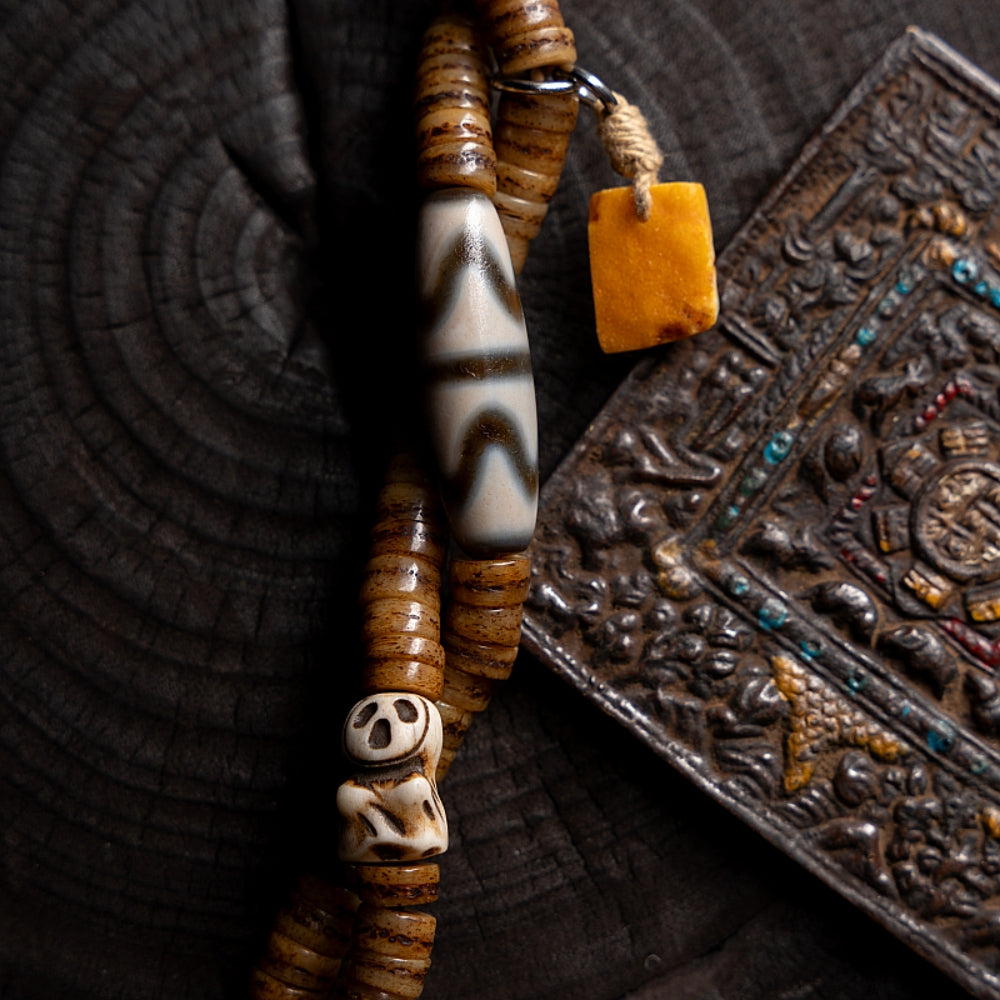 Sacred Guardian 108 Mala Beads Yak Bone Amber and Antler