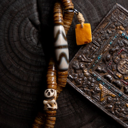 Sacred Guardian 108 Mala Beads Yak Bone Amber and Antler