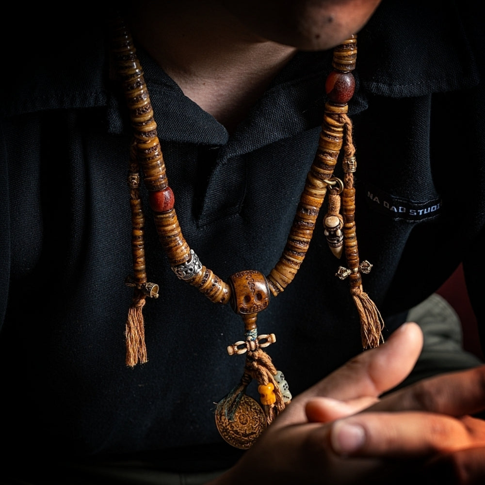 Guardian Spirit 108 Mala Beads Yak Bone Agate and Brass