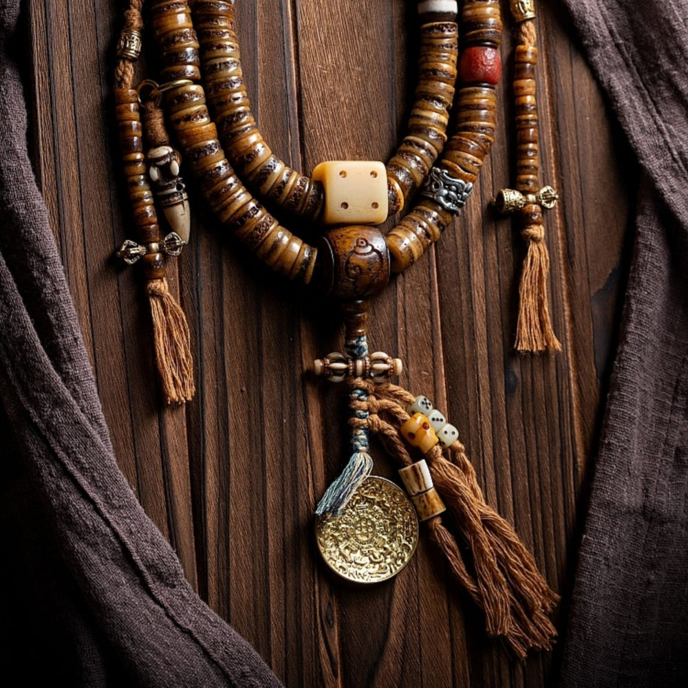 Guardian Spirit 108 Mala Beads Yak Bone Agate and Brass