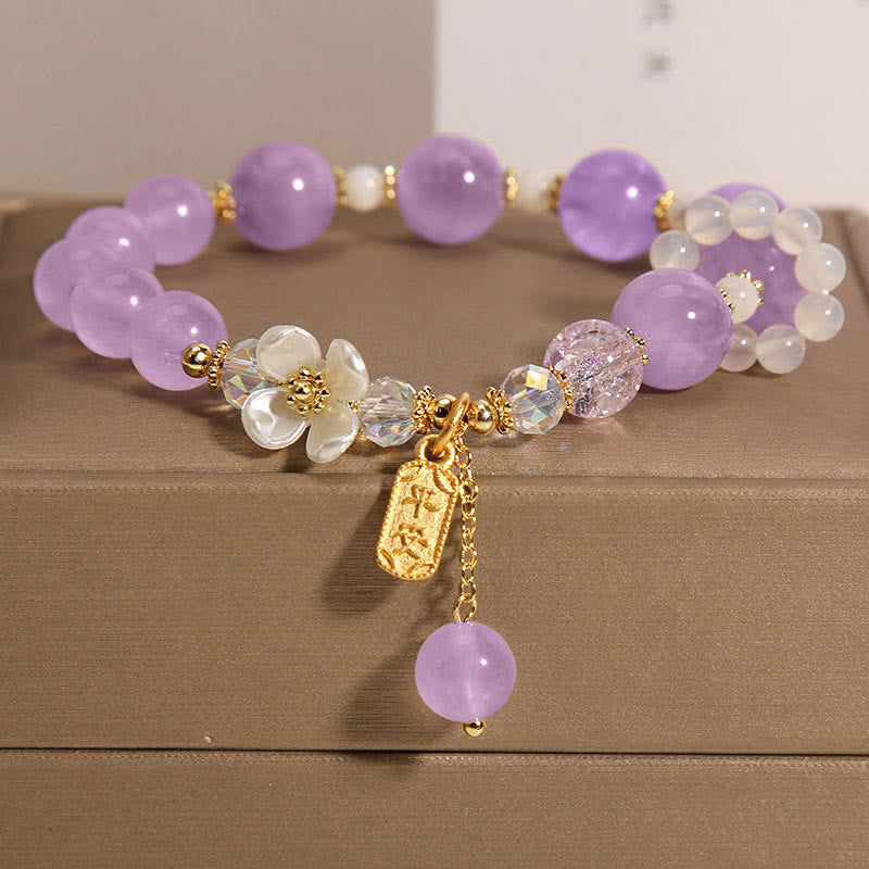 Natural Blue Crystal Amethyst Chalcedony Flower Healing Bracelet