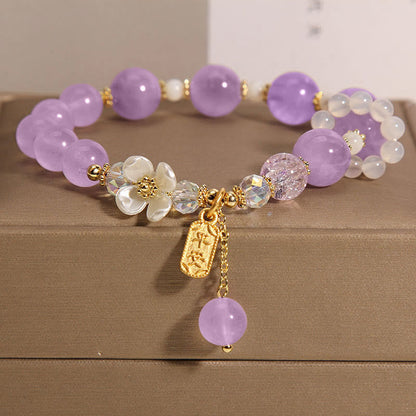 Natural Blue Crystal Amethyst Chalcedony Flower Healing Bracelet