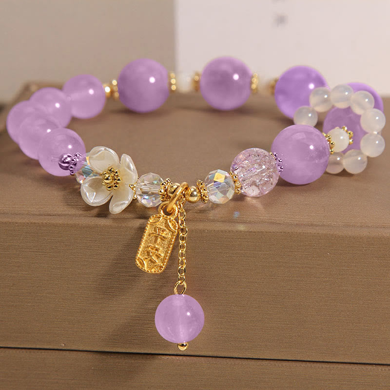 Natural Blue Crystal Amethyst Chalcedony Flower Healing Bracelet