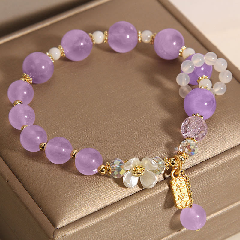 Natural Blue Crystal Amethyst Chalcedony Flower Healing Bracelet