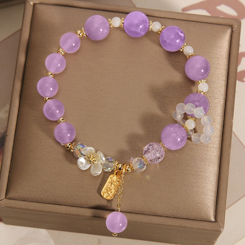 Natural Blue Crystal Amethyst Chalcedony Flower Healing Bracelet
