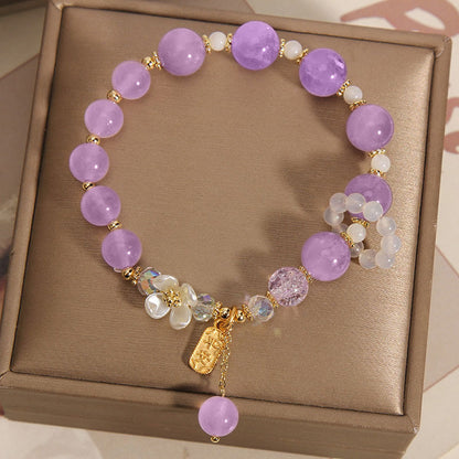 Natural Blue Crystal Amethyst Chalcedony Flower Healing Bracelet