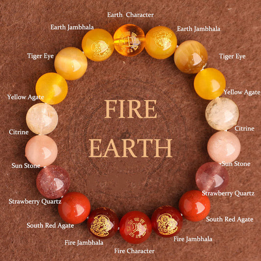Five Elements Balance - South Red Agate Strawberry Quartz Sun Stone Citrine Luck Bracelet