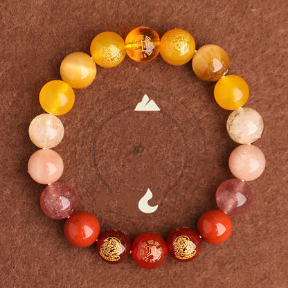 Five Elements Balance - South Red Agate Strawberry Quartz Sun Stone Citrine Luck Bracelet