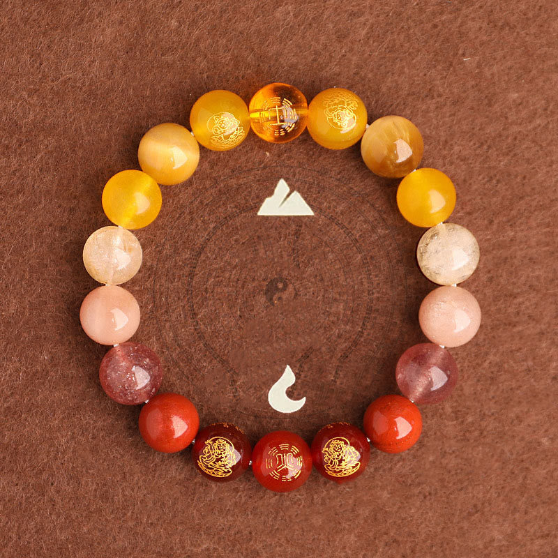 Five Elements Balance - South Red Agate Strawberry Quartz Sun Stone Citrine Luck Bracelet