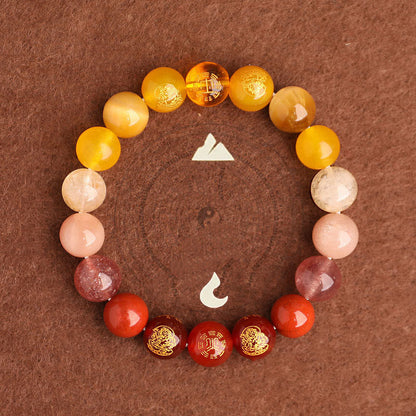 Five Elements Balance - South Red Agate Strawberry Quartz Sun Stone Citrine Luck Bracelet