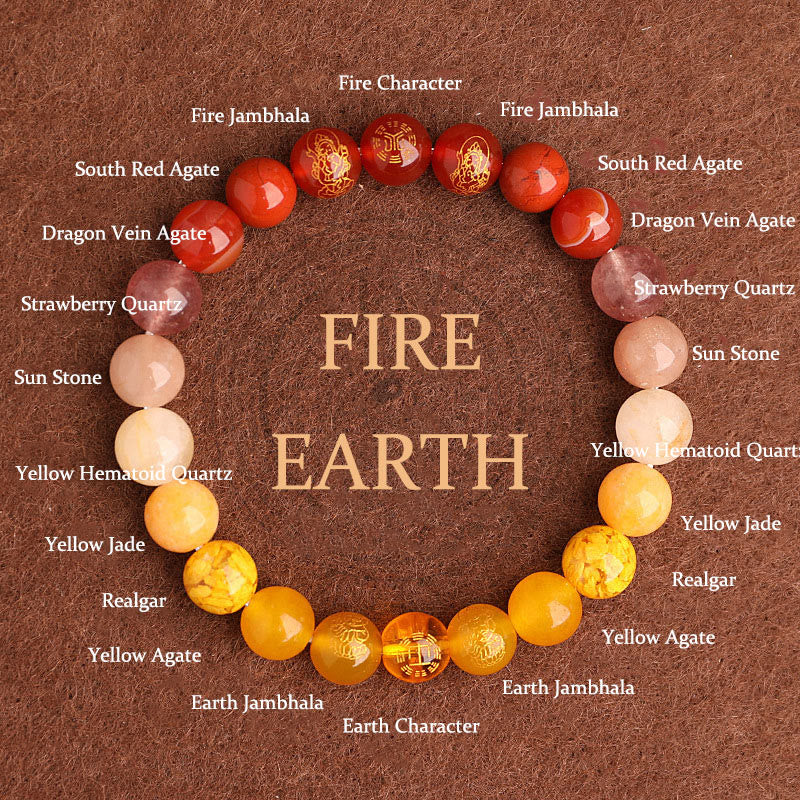 Five Elements Balance - South Red Agate Strawberry Quartz Sun Stone Citrine Luck Bracelet