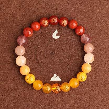 Five Elements Balance - South Red Agate Strawberry Quartz Sun Stone Citrine Luck Bracelet