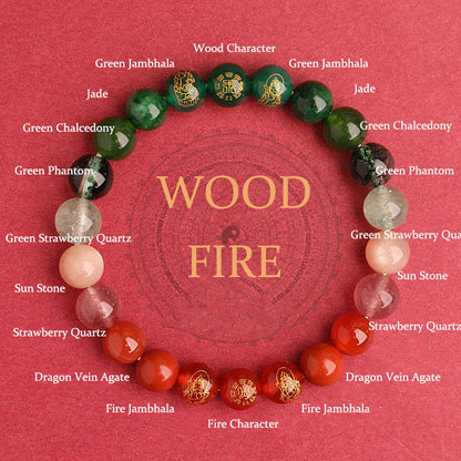 Five Elements Balance - South Red Agate Strawberry Quartz Sun Stone Citrine Luck Bracelet