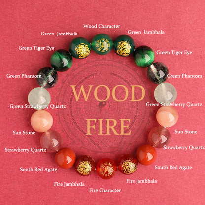 Five Elements Balance - South Red Agate Strawberry Quartz Sun Stone Citrine Luck Bracelet