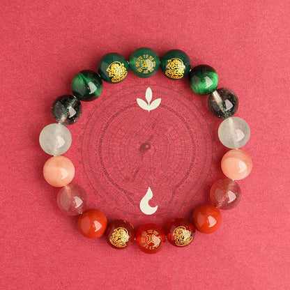 Five Elements Balance - South Red Agate Strawberry Quartz Sun Stone Citrine Luck Bracelet