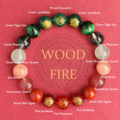 Five Elements Balance - South Red Agate Strawberry Quartz Sun Stone Citrine Luck Bracelet