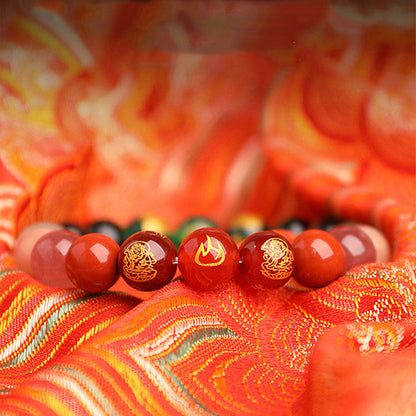 Five Elements Balance - South Red Agate Strawberry Quartz Sun Stone Citrine Luck Bracelet