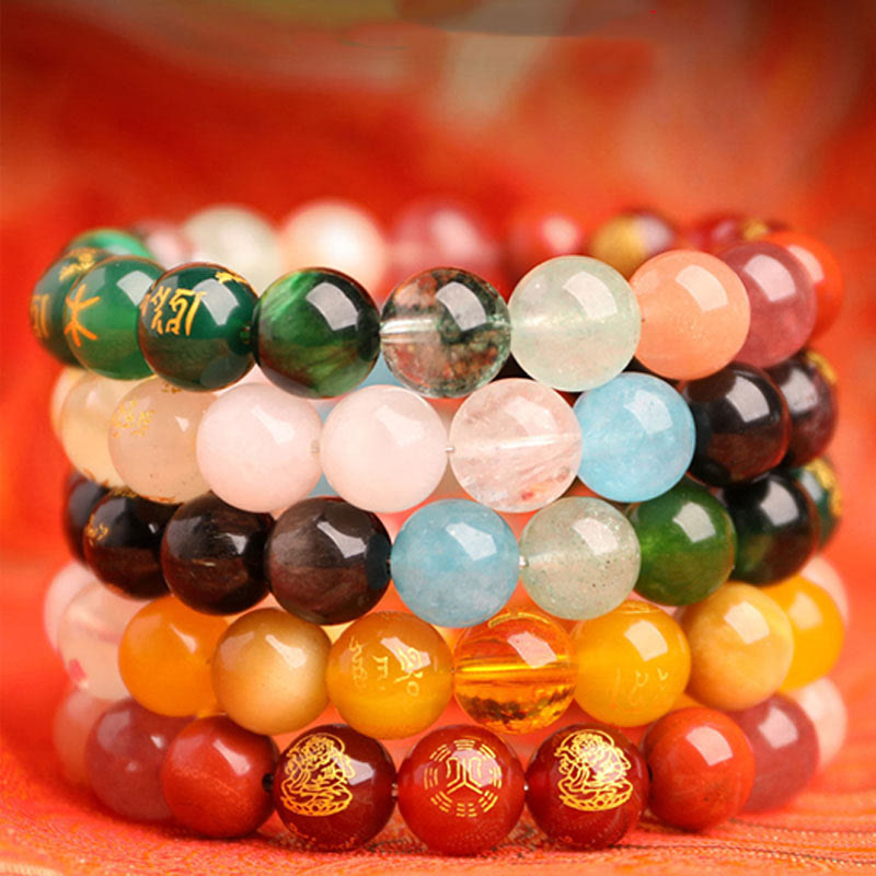 Five Elements Balance - South Red Agate Strawberry Quartz Sun Stone Citrine Luck Bracelet