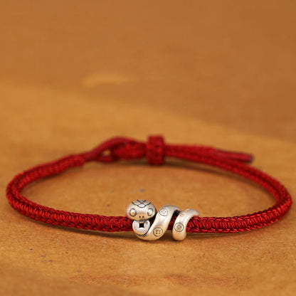 999 Sterling Silver Year of the Snake Handmade Copper Coin Protection Braided Bracelet