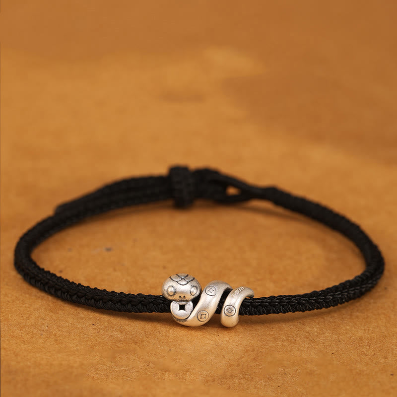 999 Sterling Silver Year of the Snake Handmade Copper Coin Protection Braided Bracelet