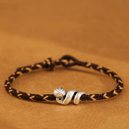 999 Sterling Silver Year of the Snake Handmade Copper Coin Protection Braided Bracelet