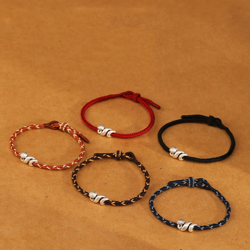 999 Sterling Silver Year of the Snake Handmade Copper Coin Protection Braided Bracelet