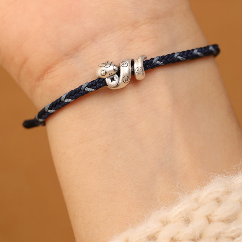 999 Sterling Silver Year of the Snake Handmade Copper Coin Protection Braided Bracelet