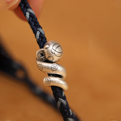 999 Sterling Silver Year of the Snake Handmade Copper Coin Protection Braided Bracelet