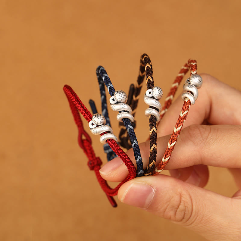 999 Sterling Silver Year of the Snake Handmade Copper Coin Protection Braided Bracelet