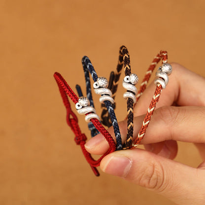 999 Sterling Silver Year of the Snake Handmade Copper Coin Protection Braided Bracelet