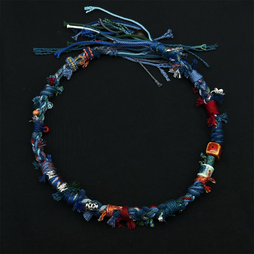 Calm Essence Necklace – Handwoven Tibetan Cotton with Spiritual Beads