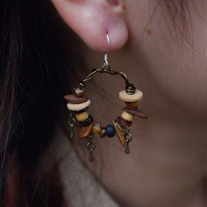 Protective Harmony Hoop Earrings with Amber and Yak Bone