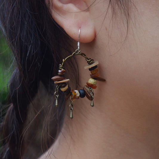 Protective Harmony Hoop Earrings with Amber and Yak Bone