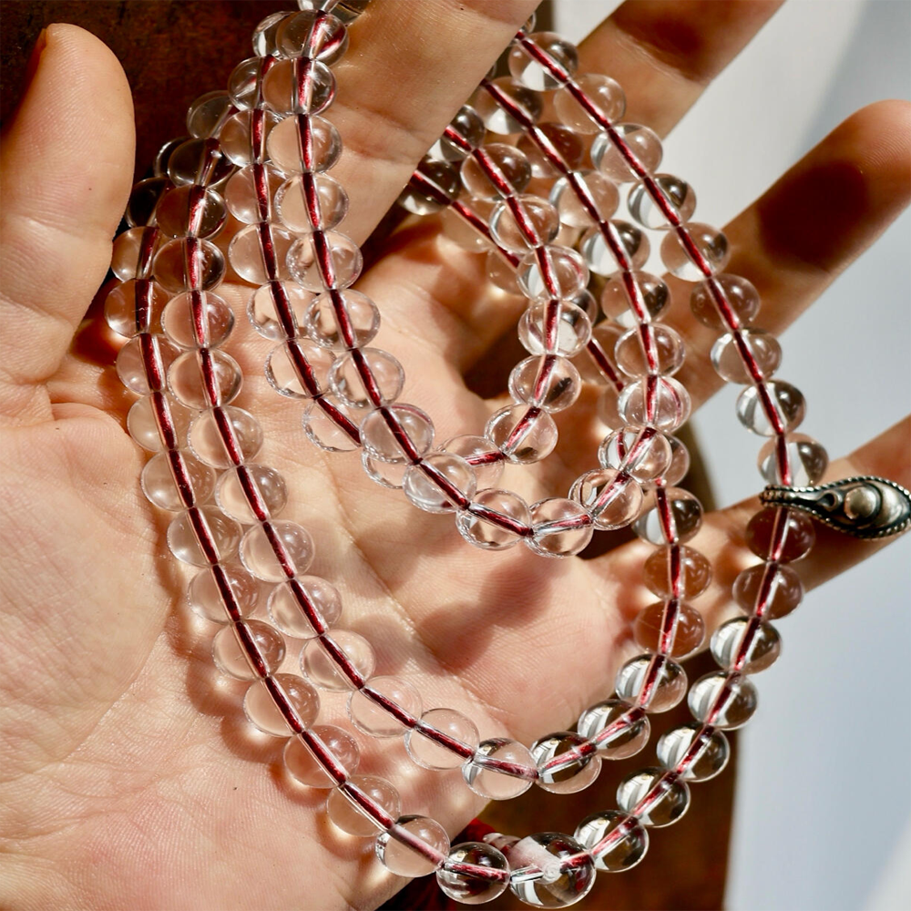 Calm Reflection Path Clear Quartz 108 Beads Necklace
