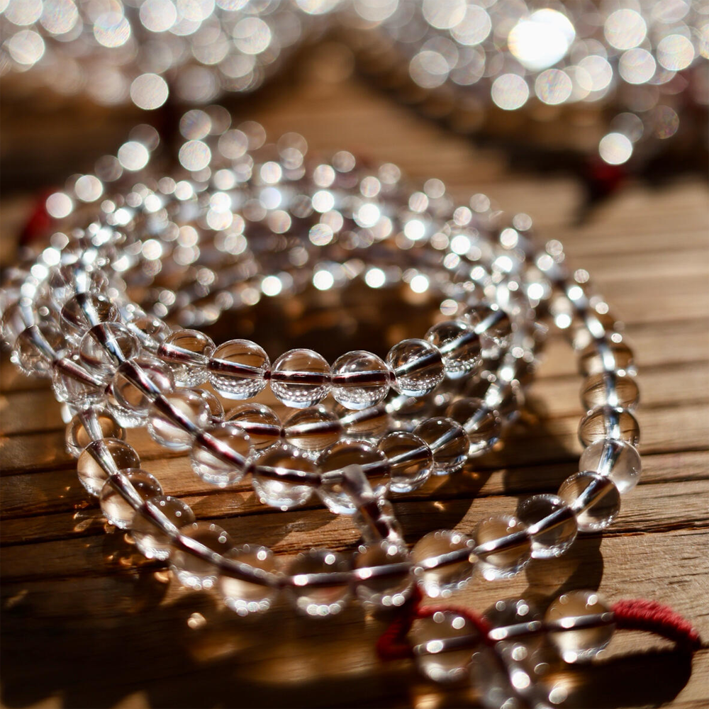 Calm Reflection Path Clear Quartz 108 Beads Necklace