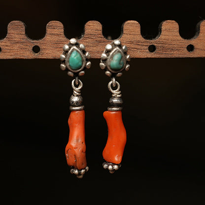 Love Energy Coral and Turquoise Sterling Silver Earrings