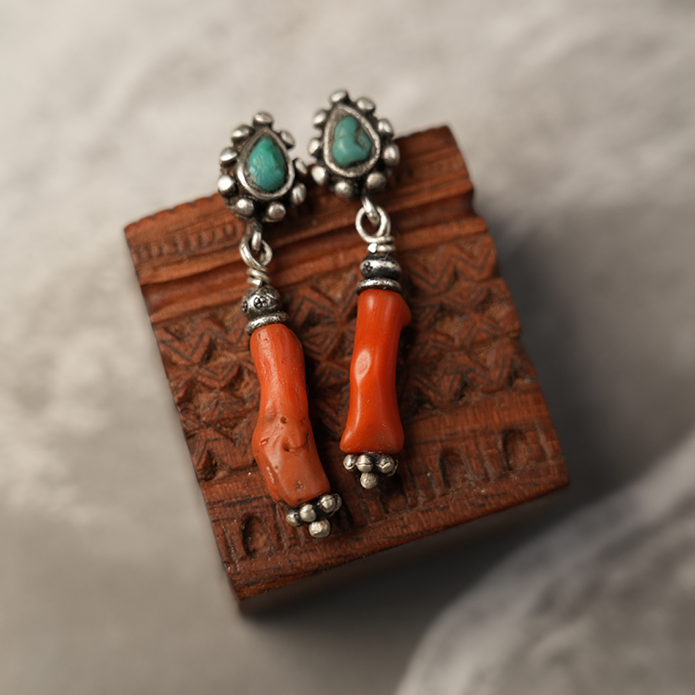 Love Energy Coral and Turquoise Sterling Silver Earrings