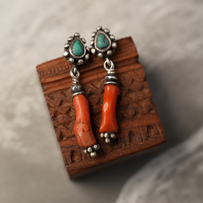 Love Energy Coral and Turquoise Sterling Silver Earrings