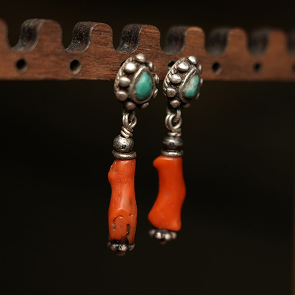 Love Energy Coral and Turquoise Sterling Silver Earrings