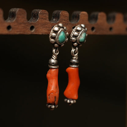 Love Energy Coral and Turquoise Sterling Silver Earrings