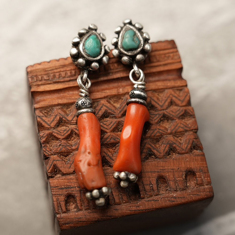 Love Energy Coral and Turquoise Sterling Silver Earrings