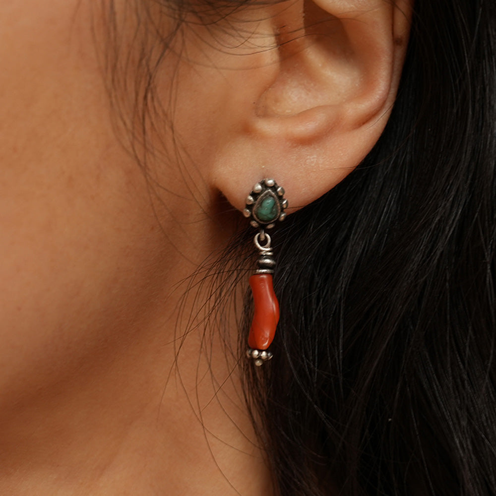 Love Energy Coral and Turquoise Sterling Silver Earrings