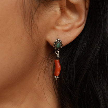Love Energy Coral and Turquoise Sterling Silver Earrings