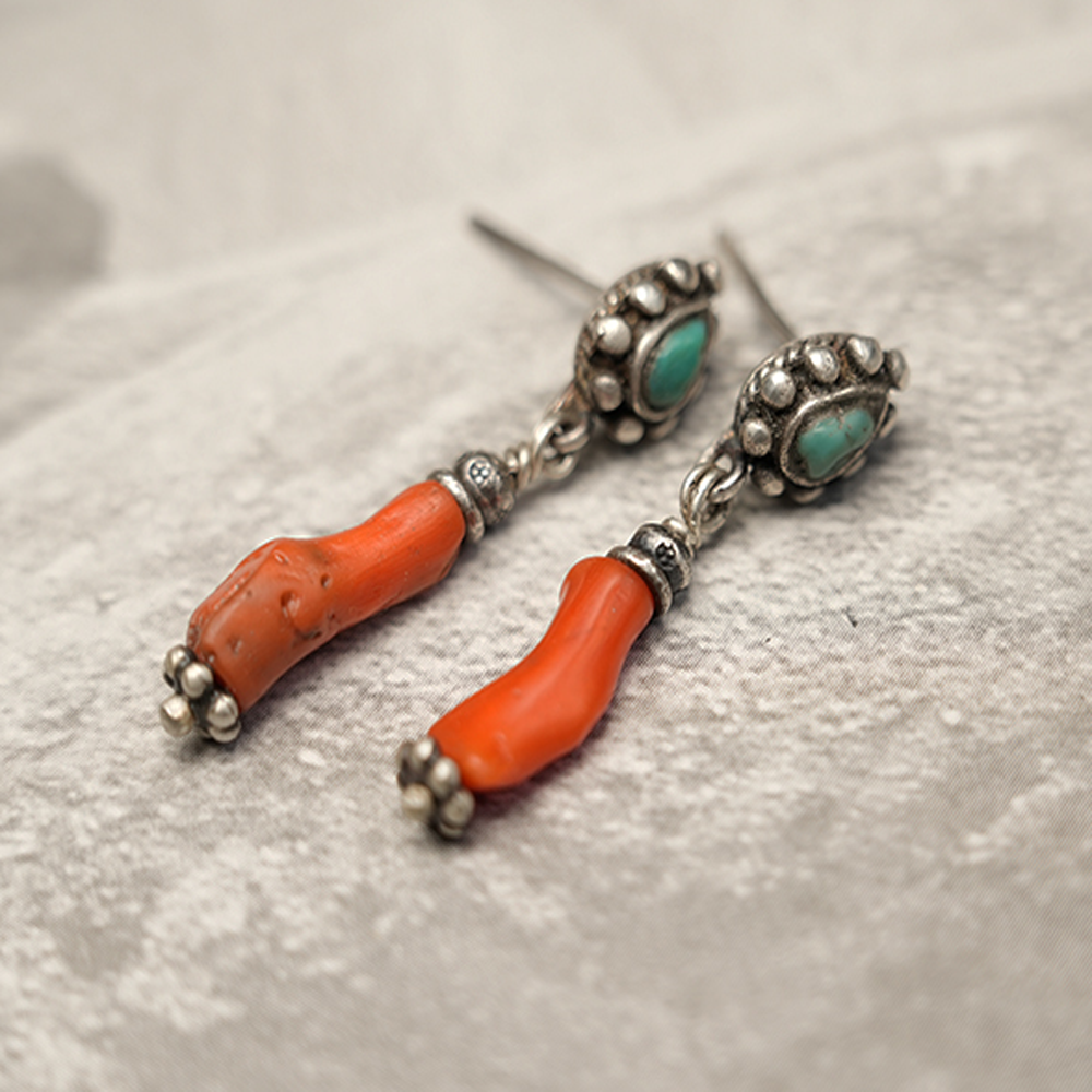 Love Energy Coral and Turquoise Sterling Silver Earrings